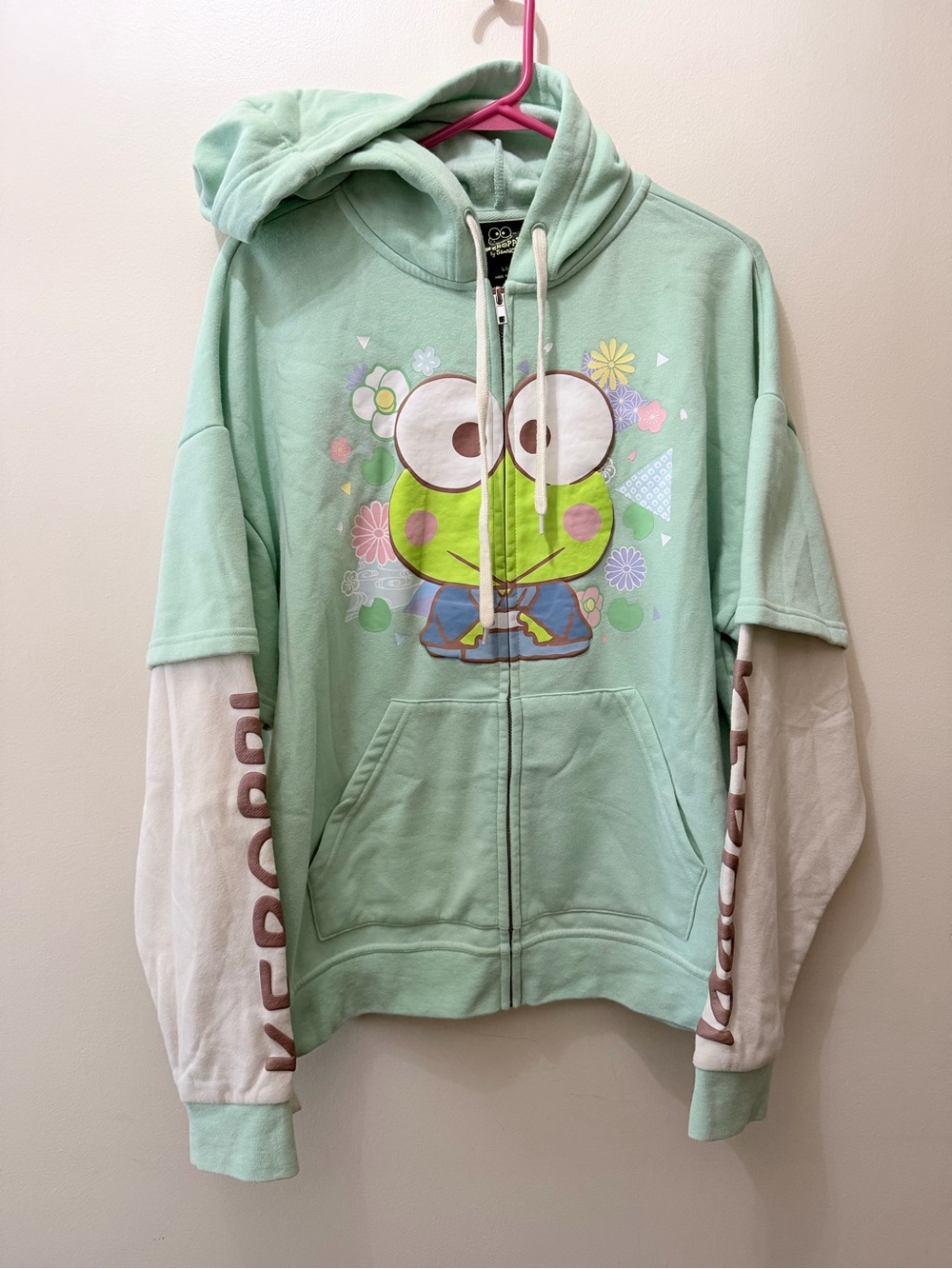 Sanrio Keroppi Wagara Pastel Twofer Hoodie Sweater Double Sleeve Japanese L Hot